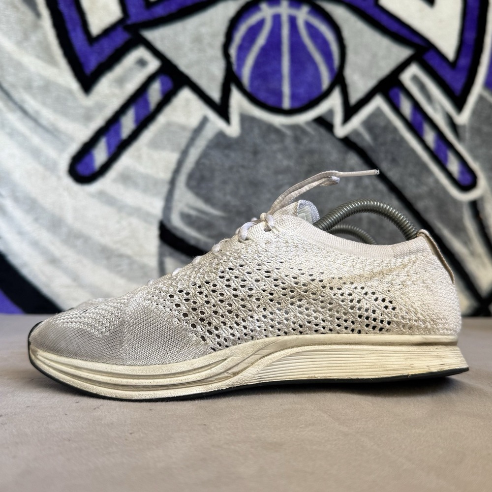 Size 7 - Nike Flyknit Racer Triple White 526628-100